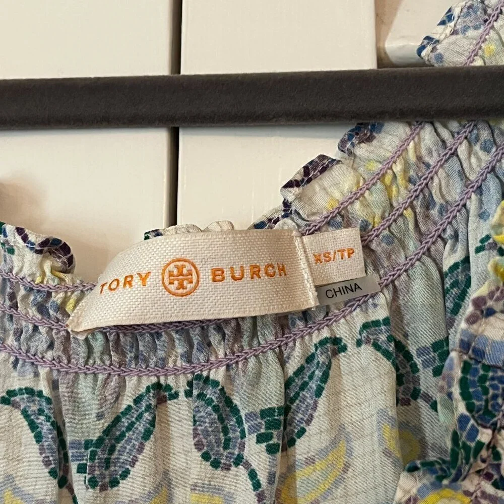 Tory Burch silk romper XS mosaic Provence Pompeii tassels